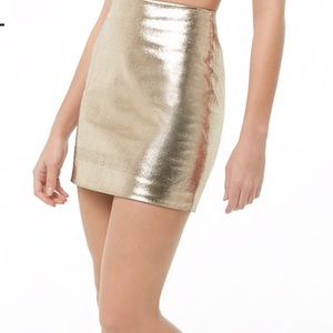 gold metallic mini skirt